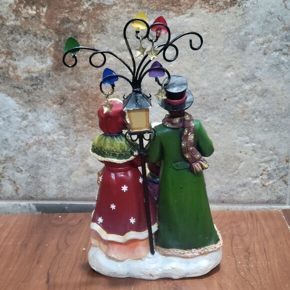 Christmas Caroling Resin Figurine Light Post Stocking Holder - Picture 3 of 11